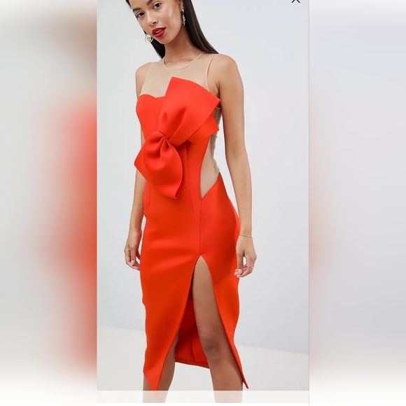 Asos red bow front mesh dress - Picture 3 of 4